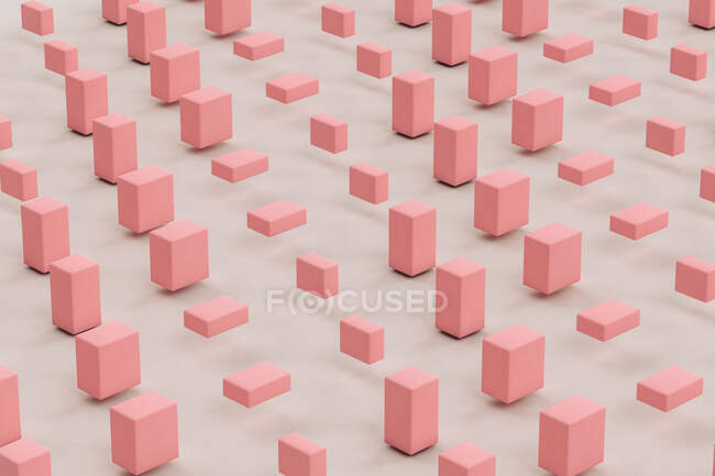Rendimiento tridimensional de cuboides rosados flotando sobre fondo gris - foto de stock