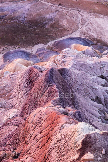 Vollbild-Aufnahme von Felsformationen im Petrified Forest National Park, Arizona, USA — Stockfoto