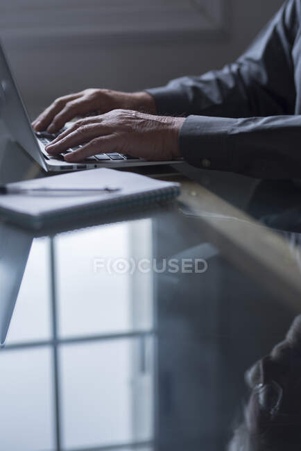 Чоловічий підприємець використовує ноутбук вдома — стокове фото