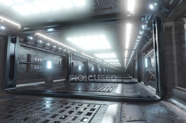 Three dimensional render of futuristic corridor inside spaceship or space  station — architecture, halls - Stock Photo | #490893672