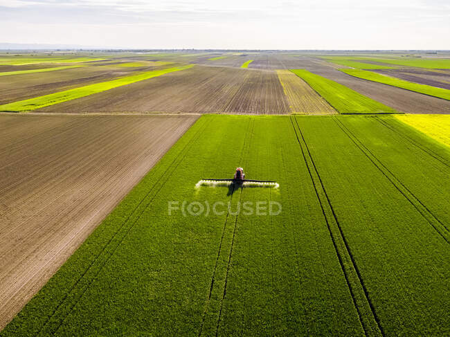 Trattore fertilizzante incolto frumento azienda agricola — Foto stock