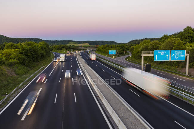 View to a motorway at sunset, Leonberg, Germany — Stock Photo
