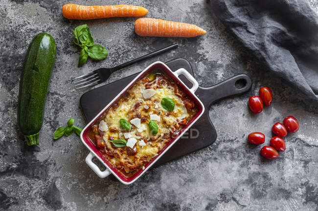 Studio shot of freshly made low carb vegetarian lasagna — Stock Photo