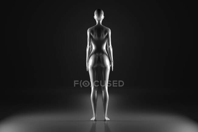 Three dimensional render of gynoid standing against black background — Stock Photo