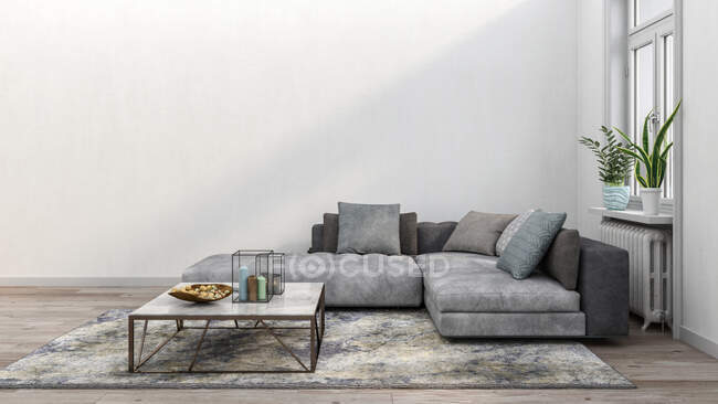 Modern living room interior with white wall — Stock Photo