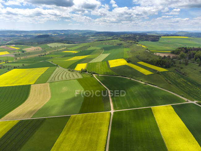 Vista aérea de los campos de patchwork en verano - foto de stock