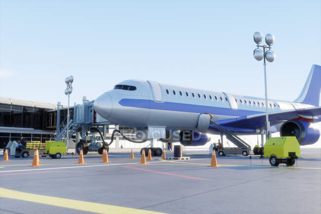Dreidimensionale Darstellung von Verkehrsflugzeugen, die am Flughafen warten — Stockfoto