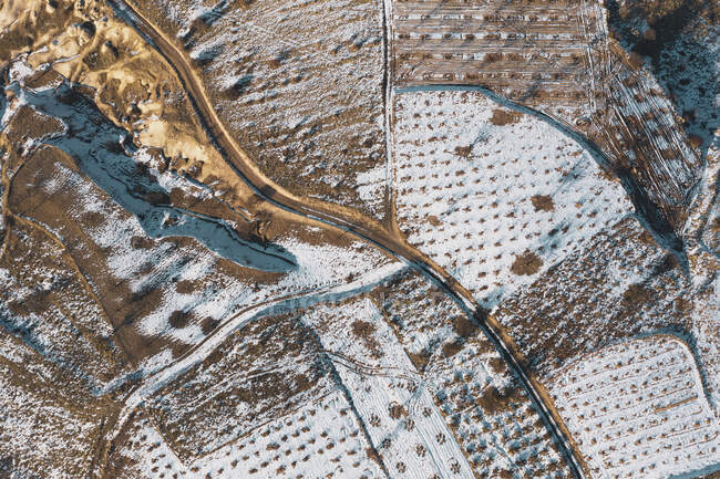 Aerial view of snow covered fields in Cappadocia — Stock Photo