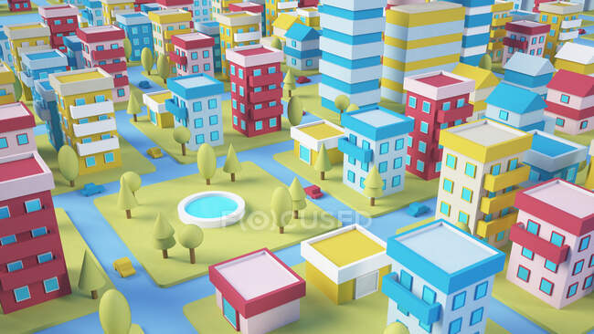 Dreidimensionale Darstellung des Dioramas einer bunten Stadt — Stockfoto
