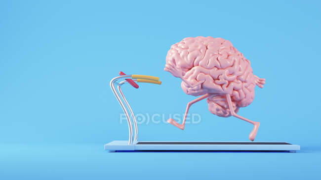 Three dimensional render of human brain running on treadmill — Stock Photo