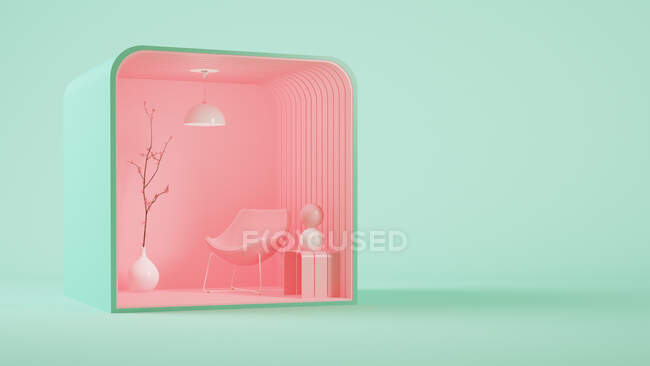Three dimensional render of pink colored living room cubicle — Stock Photo