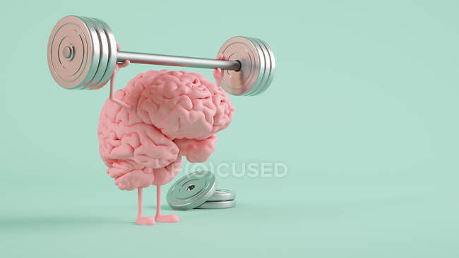 Three dimensional render of human brain lifting weights — Stock Photo