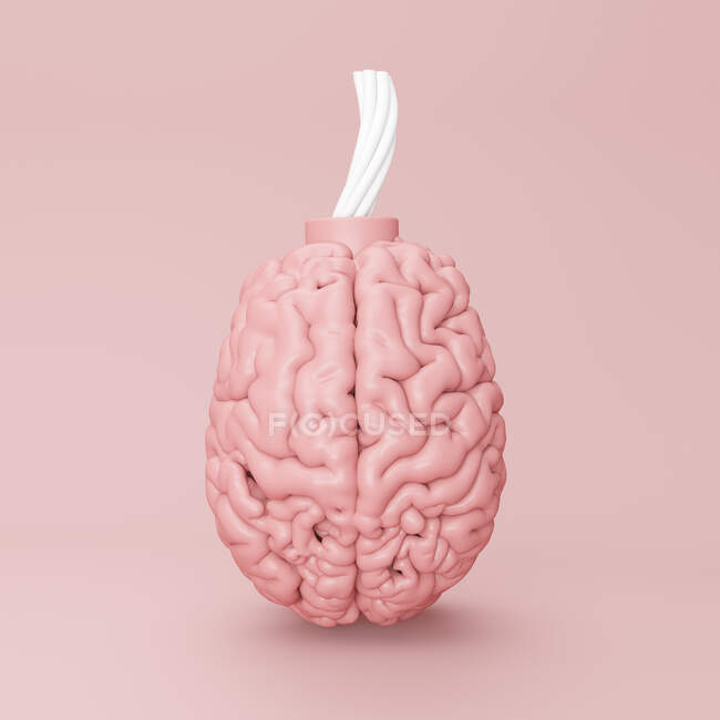 Three dimensional render of human brain shaped like bomb with fuse — Stock Photo