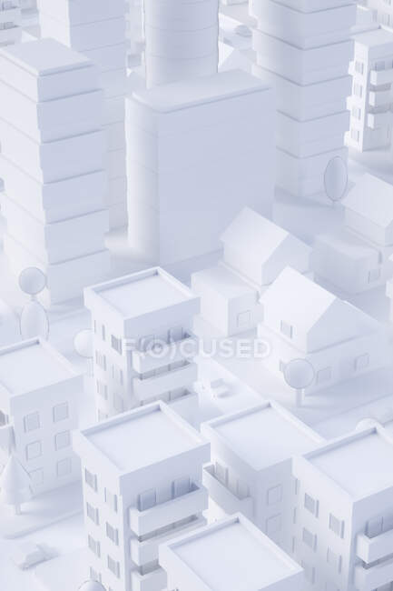 Resa tridimensionale bianca del centro città — Foto stock