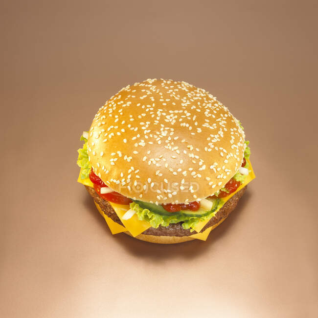 Hamburguesa con queso, primer plano, vista elevada - foto de stock