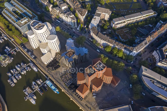 Germany, North Rhine-Westphalia, Dusseldorf, Aerial view of Media Harbour — стокове фото