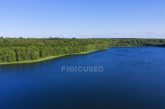 Aerial view of blue Grosser Linowsee lake in summer — Stock Photo