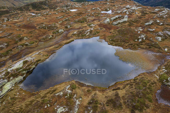 Drone view of small lake at San Bernardino Pass — стокове фото