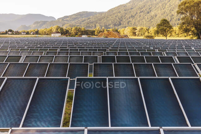 Ряды панелей солнечных электростанций — стоковое фото