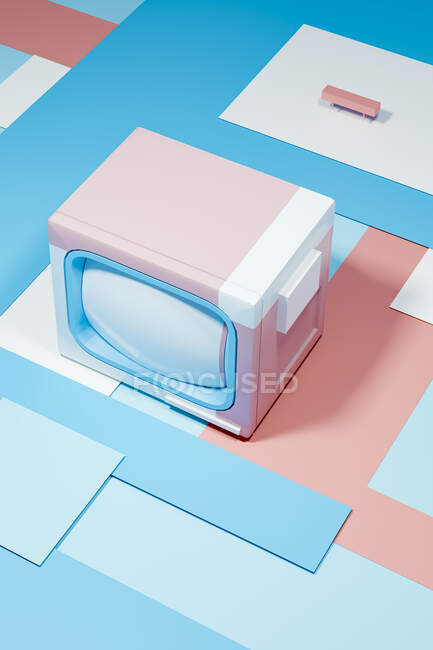 Representación tridimensional abstracta del televisor retro de color pastel - foto de stock