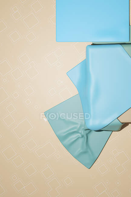 Трехмерное изображение пастельно-голубой ткани на бежевом фоне — стоковое фото