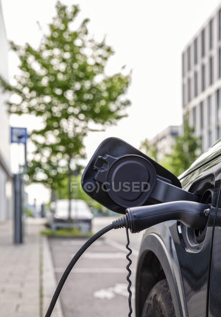 Electrical outlet of car charging at electric vehicle charging station — Stock Photo