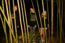 Mujeres posando con ramas de bambú - foto de stock