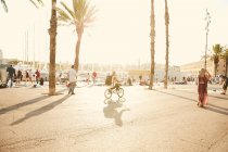 ESPAÑA, BARCELONA - 20 DE JUNIO DE 2016: turistas caminando en terraplén en un día soleado - foto de stock