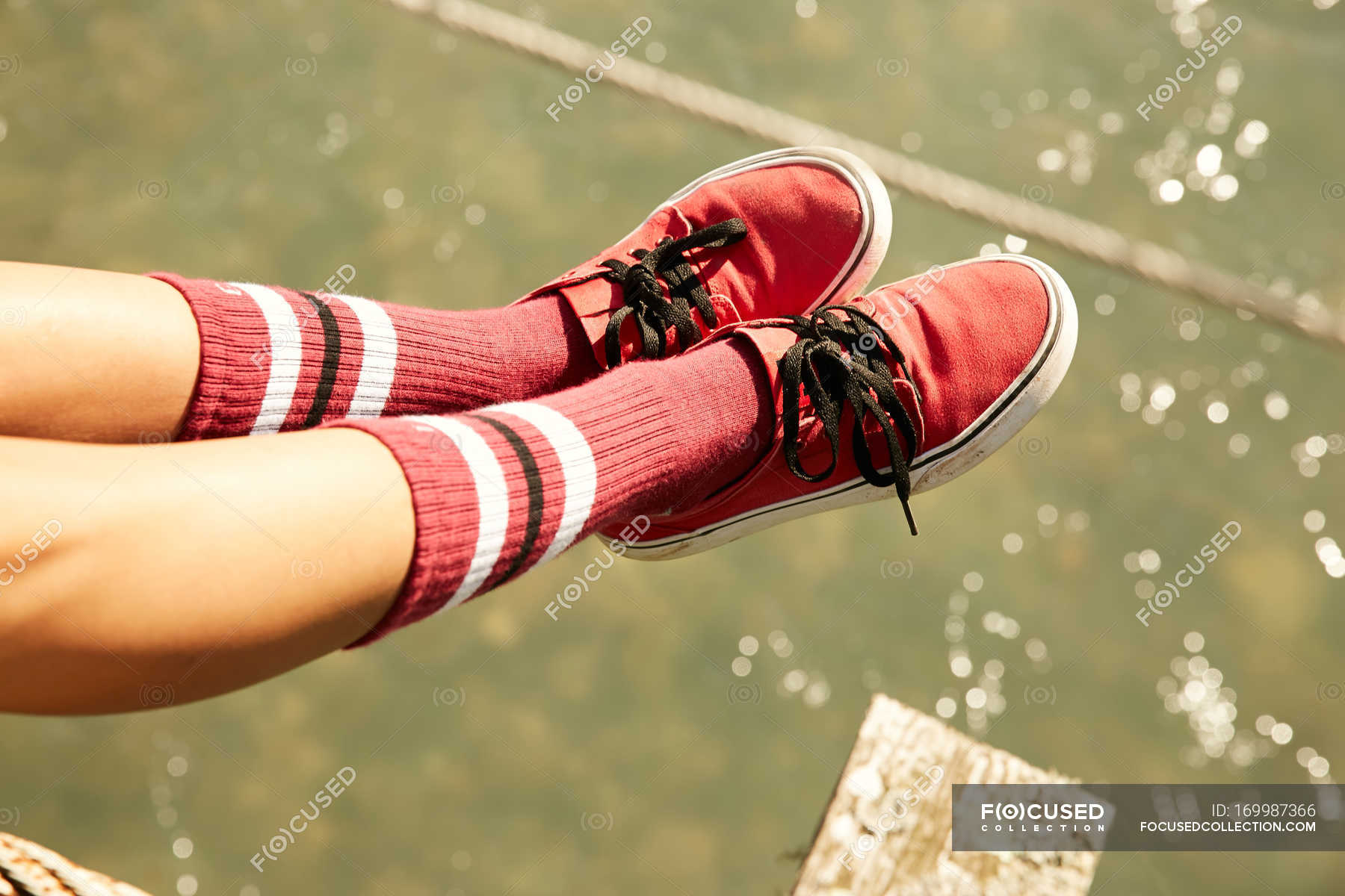 Female legs in knee socks and red sneakers — woman, trees - Stock Photo ...