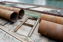 Large pipes at construction site — Stock Photo