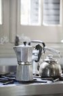 Close up of Coffee maker on stove — Stock Photo
