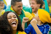 Aficionados brasileños celebrando victoria en el partido - foto de stock