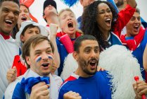 Aficionados al fútbol francés aplaudiendo en el partido - foto de stock
