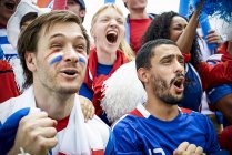 Fans de football français regardant match de football — Photo de stock