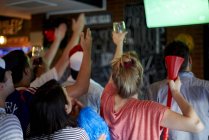 I tifosi di calcio francesi guardano la partita di calcio in televisione al pub — Foto stock