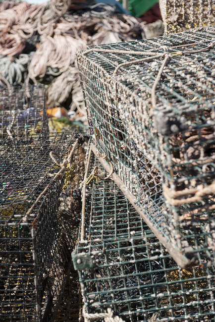 Nahaufnahme von Fangfallen am Fischmarkt — Stockfoto