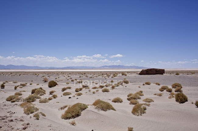 Montañas en el horizonte y terreno desierto - foto de stock
