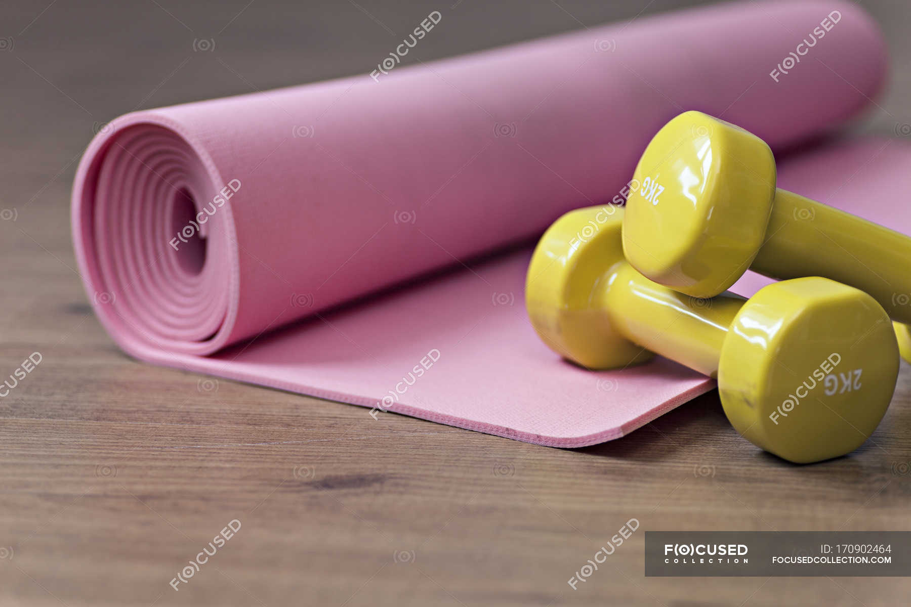 Yoga Mat And Dumbbells Sport Activity Stock Photo 170902464