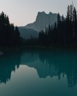 Montanhas e floresta refletida no Lago Esmeralda, Parque Nacional Yoho, Canadá — Fotografia de Stock