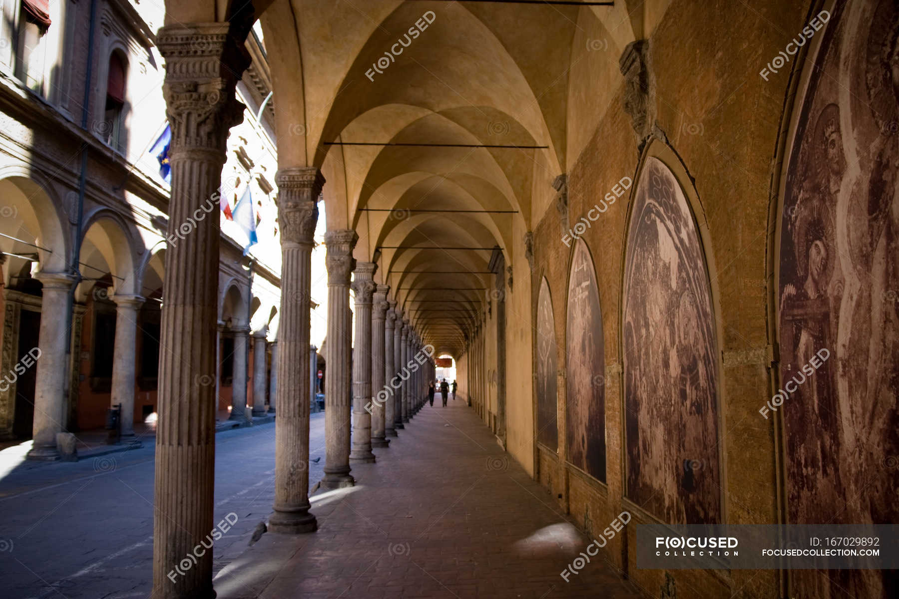 Ancient Corridor With Colonnade, Bologna — Vanishing Point, Renaissance ...