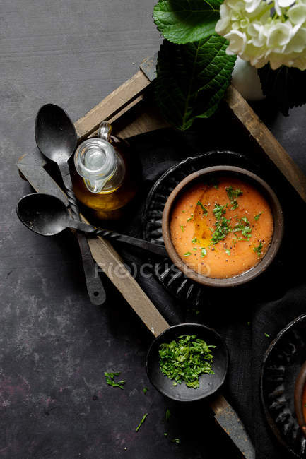 Gazpacho de sopa de tomate frío - foto de stock