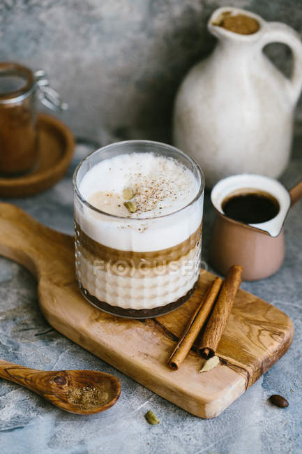 Spiced coffee served in a glass — Stock Photo