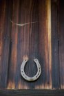 Buona fortuna ferro di cavallo su parete di legno — Foto stock