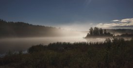 Vue panoramique du lac dans la forêt contre le ciel par temps brumeux, Svobodniy, Amour, Russie — Photo de stock