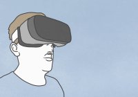 Homme portant des lunettes de réalité virtuelle sur fond bleu — Photo de stock