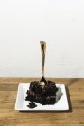 Spoon in piece of chocolate cake — Stock Photo