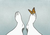 Butterfly landing on man's toe — Stock Photo