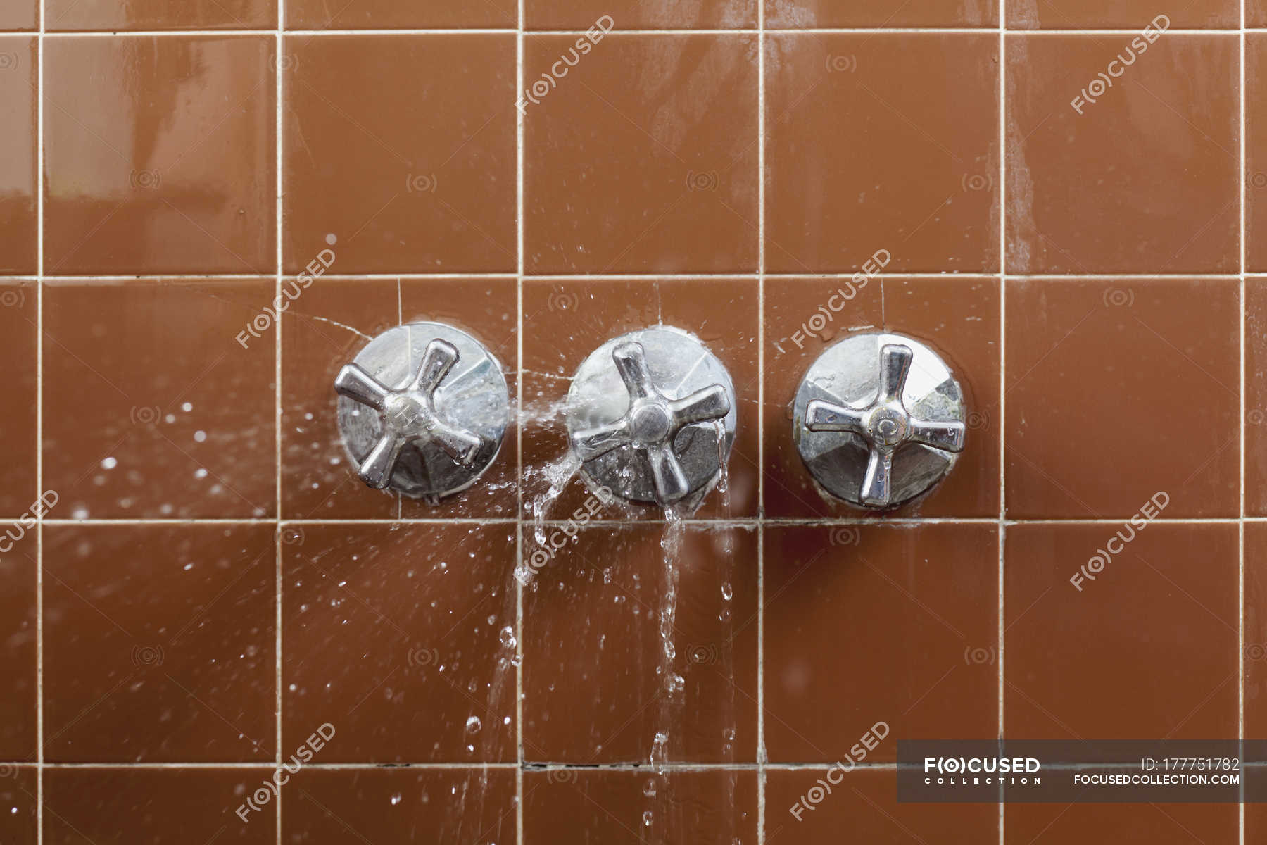 Broken Shower Faucet Handle Spraying Leaking Water Wet Copy