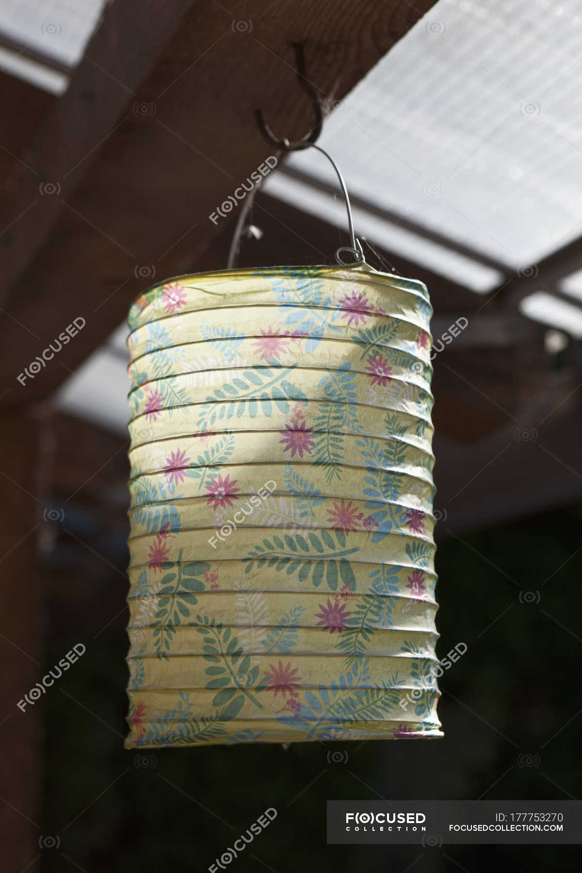 Paper Lantern Hanging Under Ceiling Single Object Close Up