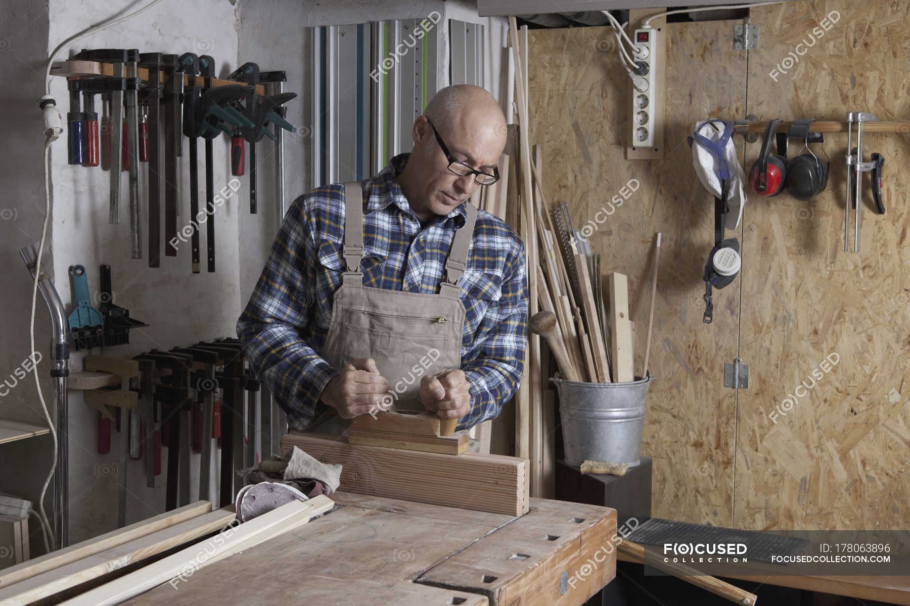 Man Doing Woodwork In Carpentry Carpentry Workshop Stock Photo